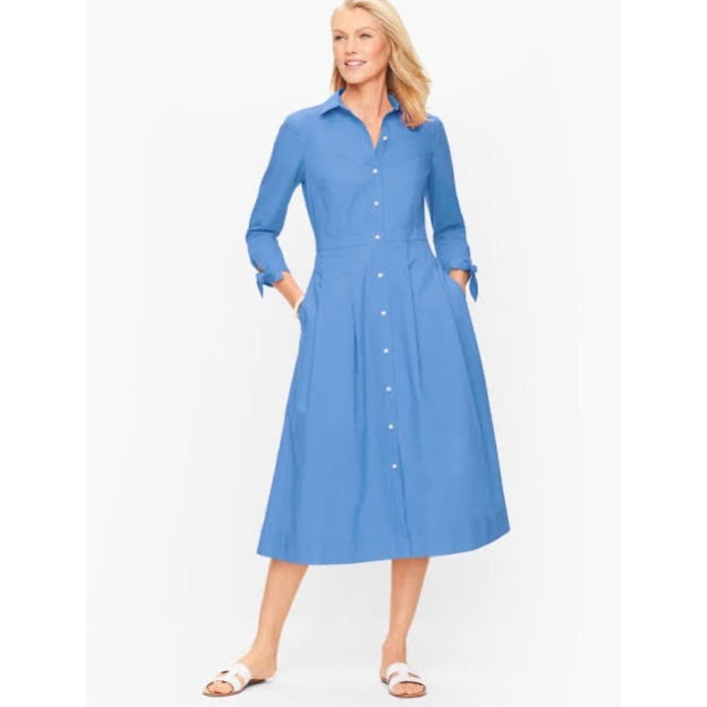 Talbots 100% Cotton Poplin Shirt Dress Tie Cuff 16 Professional Lightweight